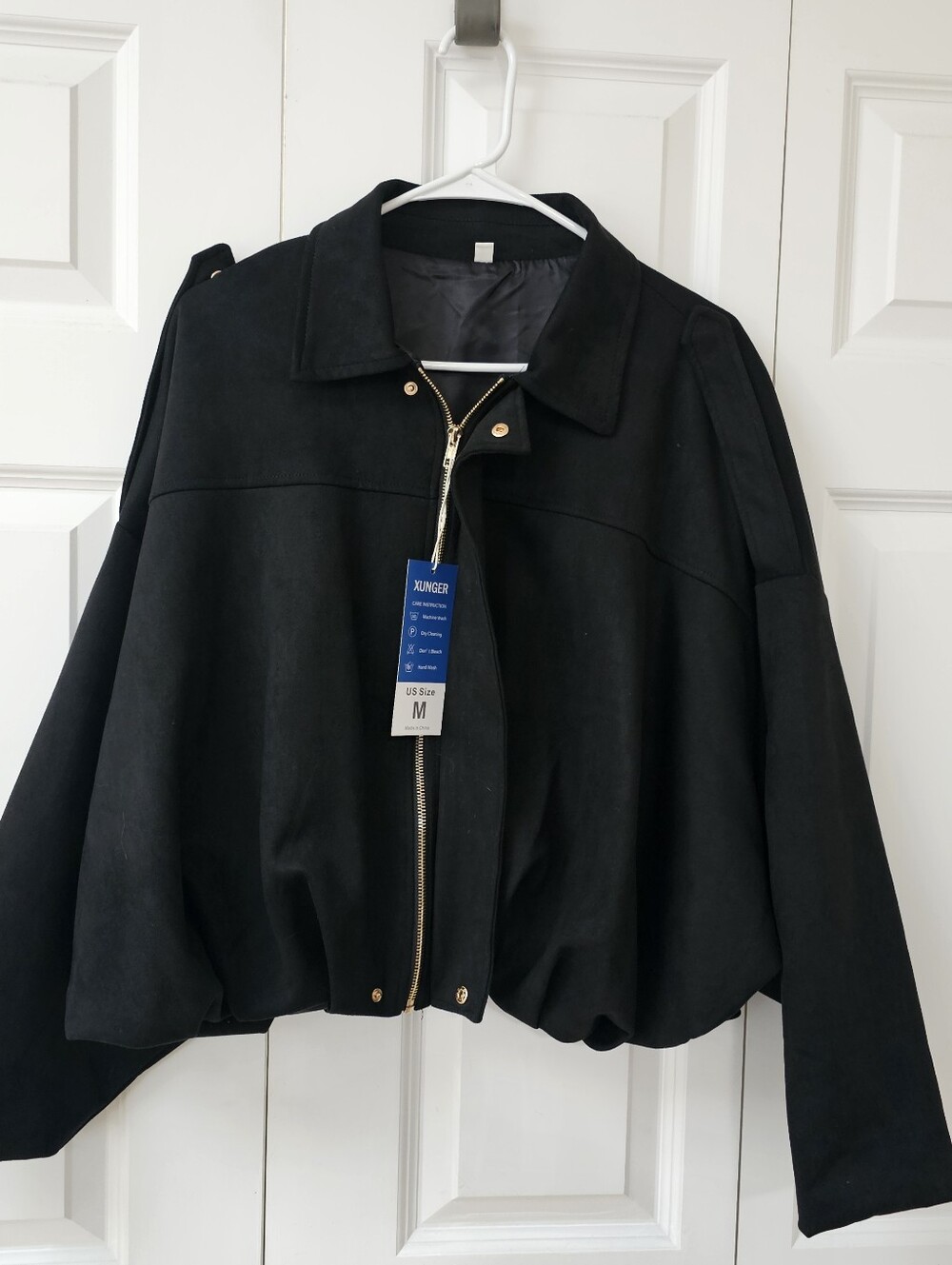 Women's Faux Suede Bomber Jacket Size M Black